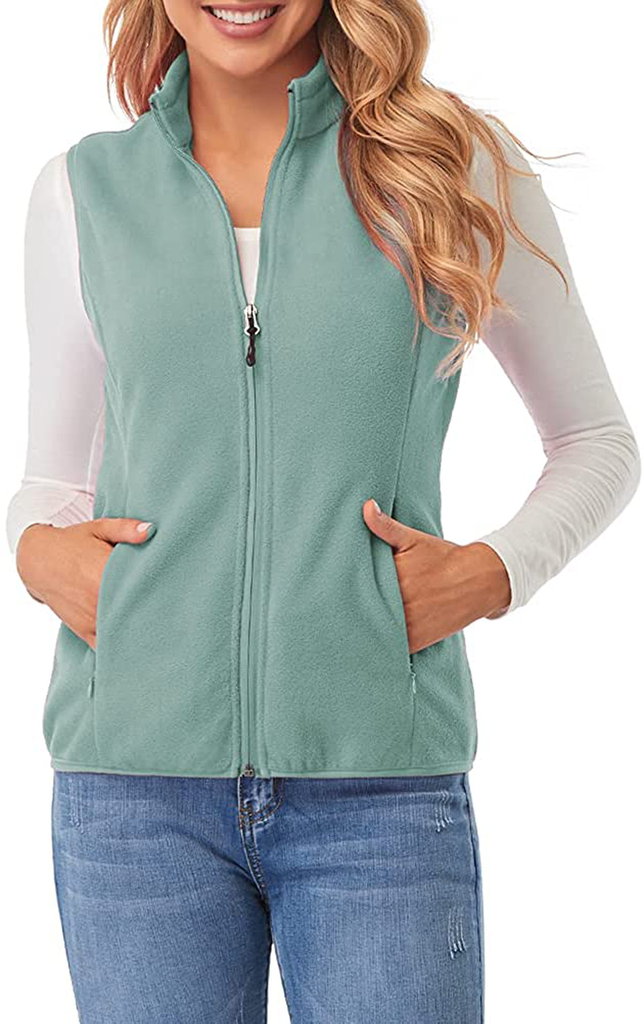 Fuinloth Women's Fleece Vest, Polar Soft Sleeveless Classic Fit with Zip up Pockets