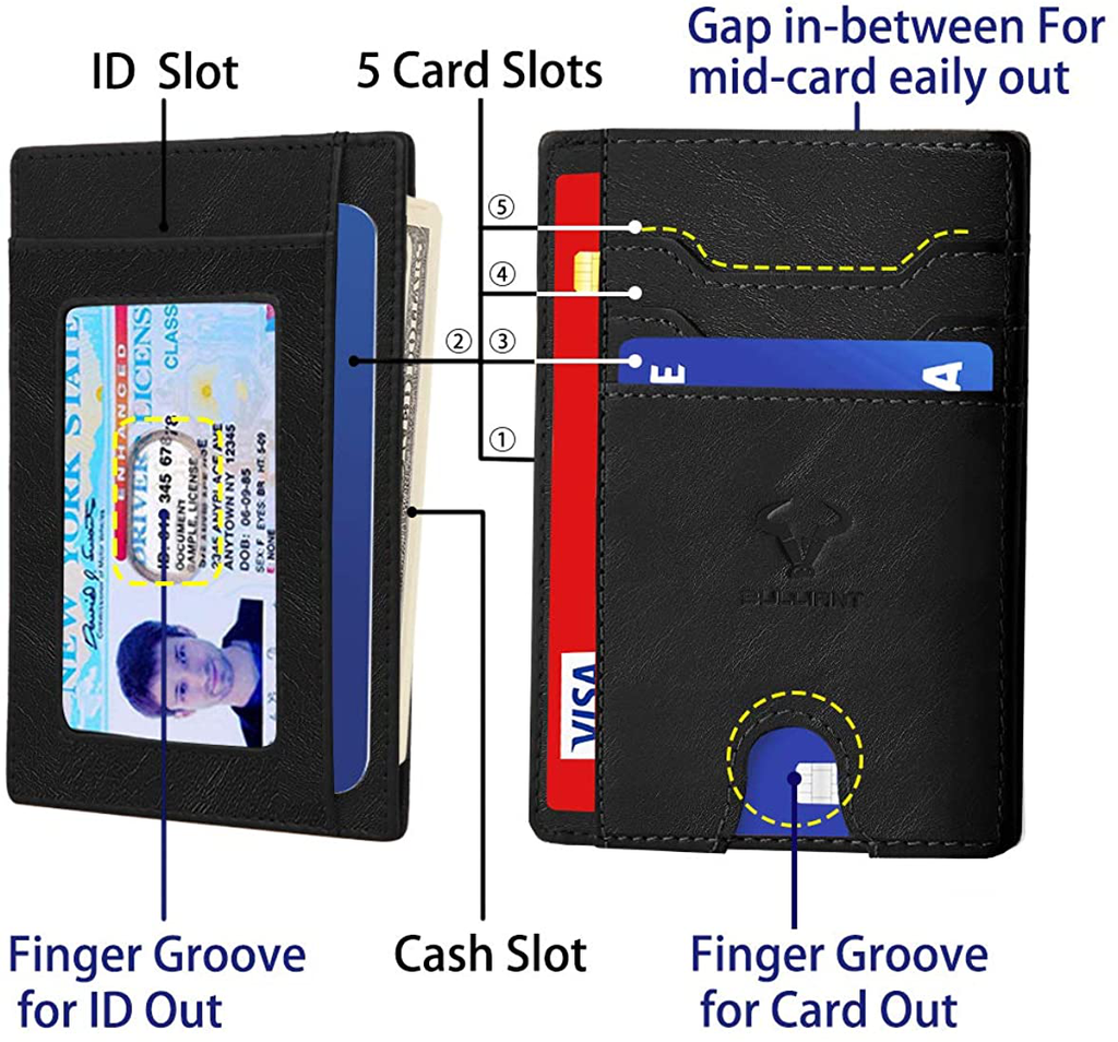 Slim Wallet,BULLIANT Skinny Minimal Thin Front Pocket Wallet Card Holder For Men 7Cards 3.15"x4.5",Gift-Boxed