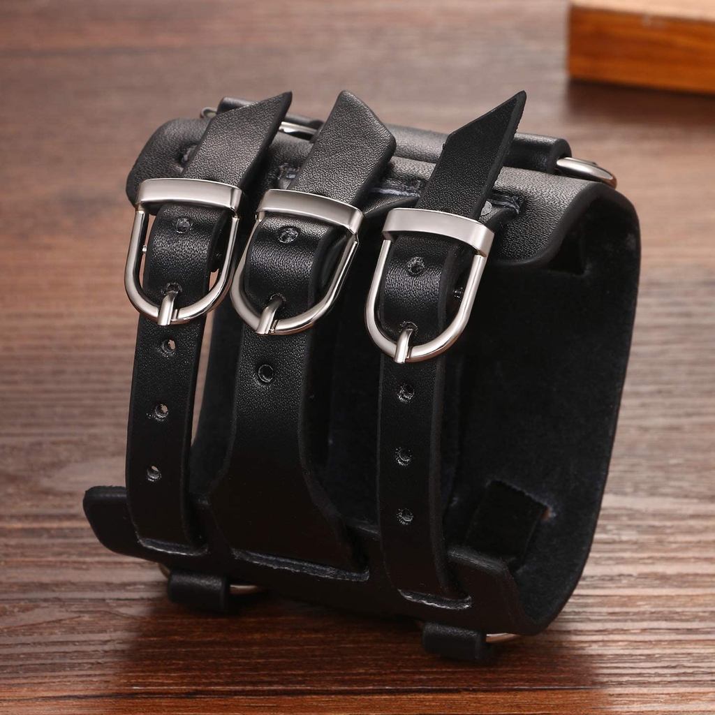 Avaner Mens Retro Steampunk Rock Black Wide Leather Bracelet Cuff Watches Big Face Round Dial Analog Quartz Sport Watch [Upgraded] Japanese Quartz Movement Watch