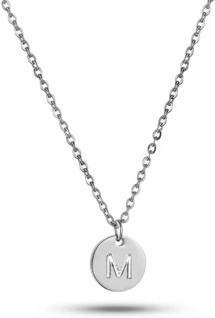 Initials Necklace Silver for Women 26 Letter Heart Pendant Love Name Necklace for Girls