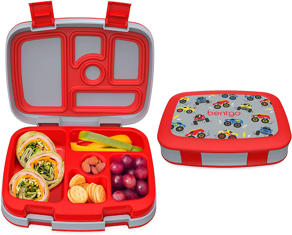 Bentgo Kids Prints Leak-Proof, 5-Compartment Bento-Style Kids Lunch Box - Ideal Portion Sizes for Ages 3 to 7 - BPA-Free, Dishwasher Safe, Food-Safe Materials - 2021 Collection (Trucks)