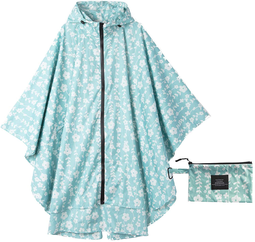 Womens Rain Poncho Waterproof Raincoat with Hood Zipper Outdoor Hiking Biking