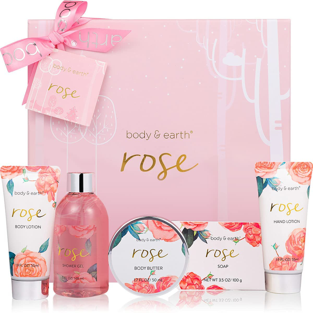 Bath Spa Gift Baskets for Women - Bath Sets for Women Gift Luxurious 5 Piece Rose Scented Spa Gift Set with Shower Gel, Body Butter, Hand Cream, Body Lotion,Christmas Gifts for Women