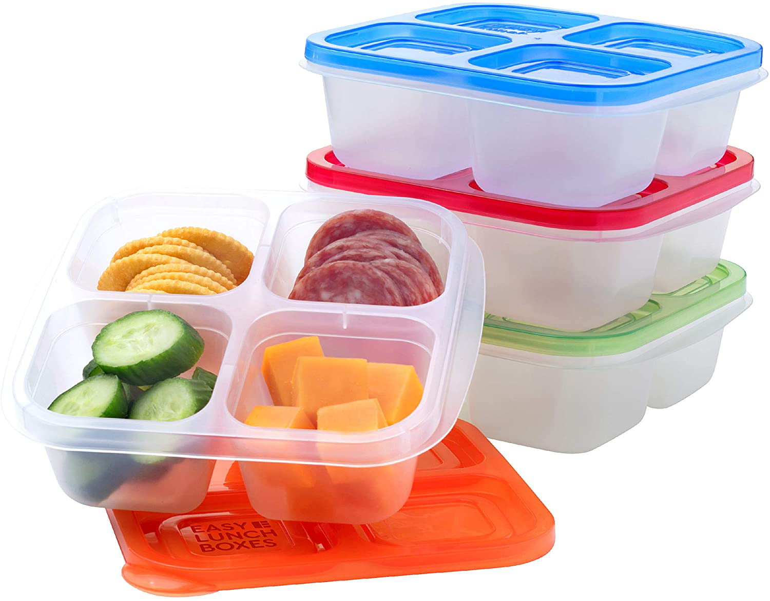 EasyLunchboxes - Bento Lunch Boxes - Reusable 3-Compartment Food Containers  for School, Work, and Travel, Set of 4, (Pastels) 