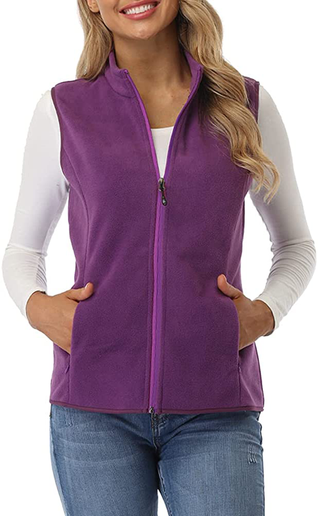 Fuinloth Women's Fleece Vest, Polar Soft Sleeveless Classic Fit with Zip up Pockets