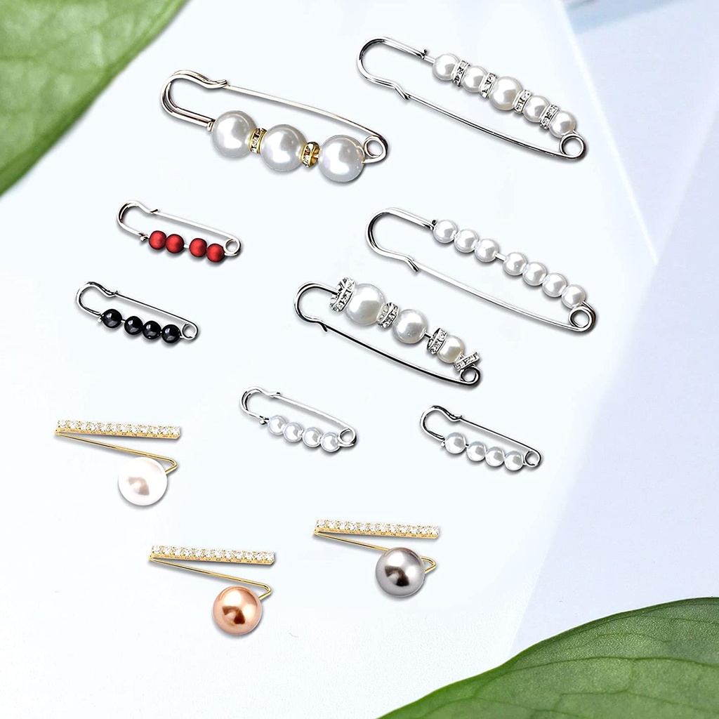 11 Pcs Pearl Brooches CZ Sweater Shawl Safety Pins, Clothing Dresses Decoration Accessories for Women Girls, Perfect Jewelry Gift for Her