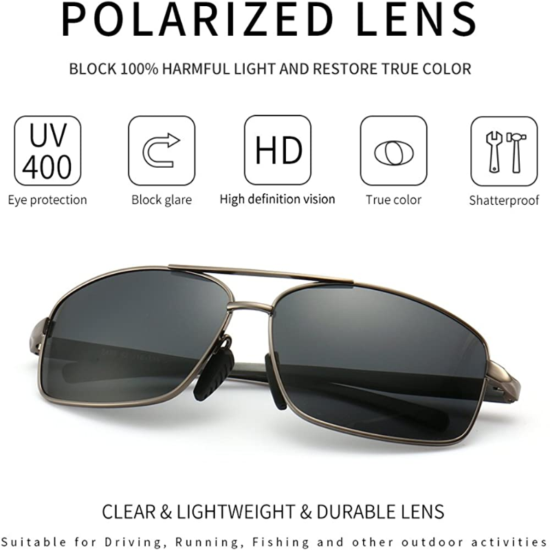 Men's Ultra Lightweight Rectangular Polarized Sunglasses with UV400 Protection