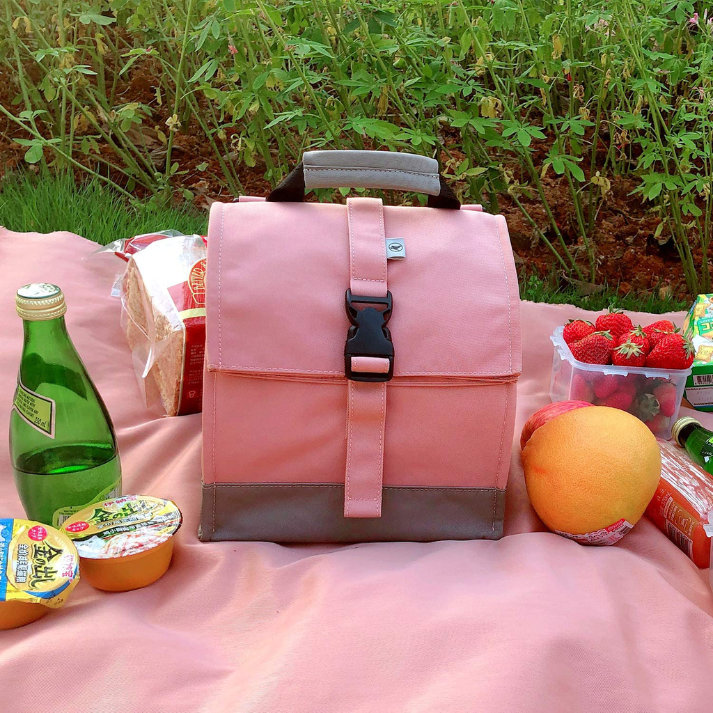 Sunny Bird Insulated Lunch Bag Pink Lunch Box Small Cooler Bag for Women, Girls, Adults and Teens (Pink with pink shoulder strap)