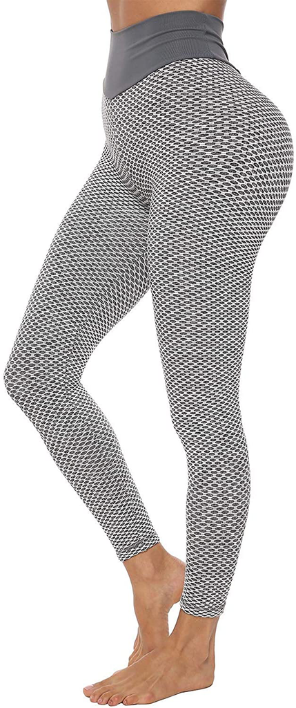 Women Butt Lifting Anti Cellulite Tummy Control Booty Leggings High Waisted Yoga  Pants Workout Running Sport Tights, Grey, Small 