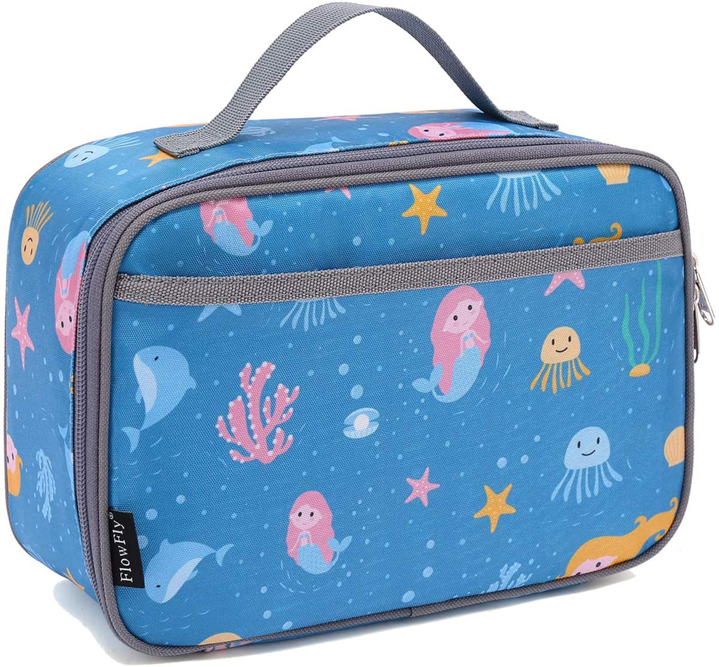 FlowFly Kids Lunch box Insulated Soft Bag Mini Cooler Back to School Thermal Meal Tote Kit for Girls, Boys,Women,Men, Mermaid