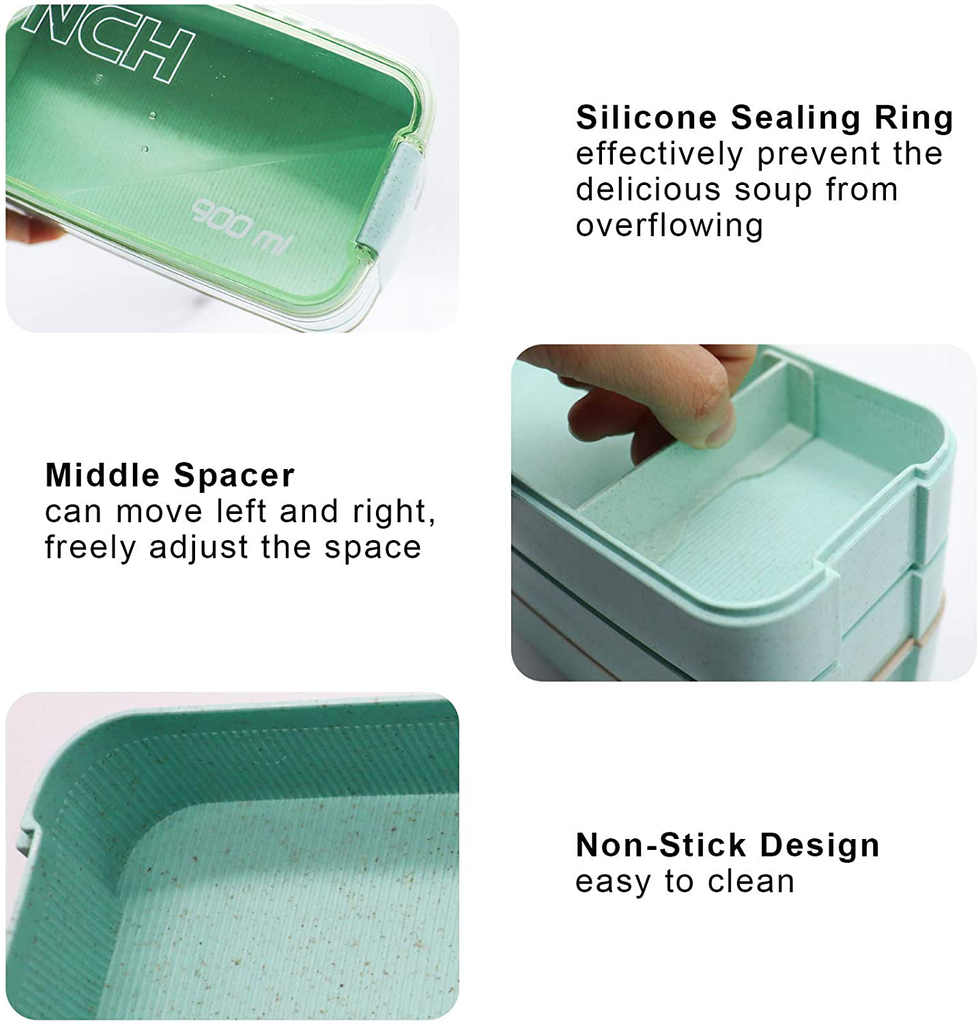 3 Pack Stackable Bento Box Japanese Lunch Box Kit with Spoon &
