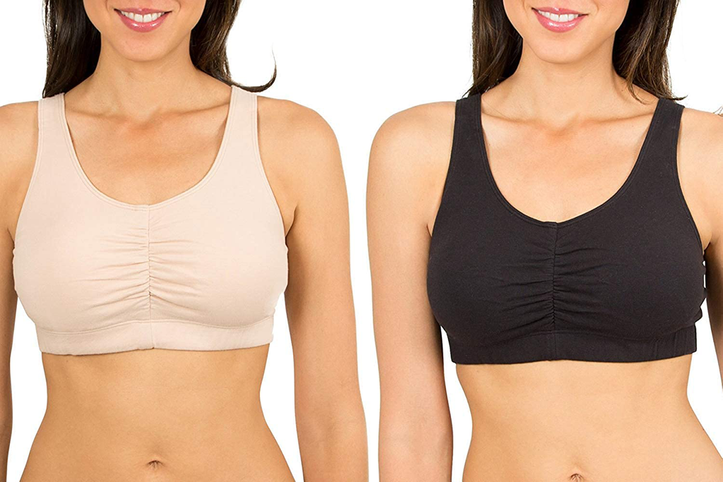 Fruit of the Loom Women's Shirred Front Sport Bra With Removable Pads, 2-Pack