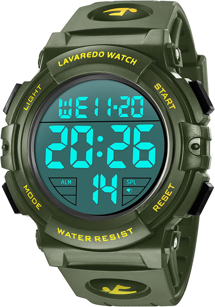 Mens Watch, Digital Sports Watch Waterproof Outdoor Ultra-Thin Minimalist Watch with Stopwatch Countdown Timer Dual Time Black Wrist Watch for Men