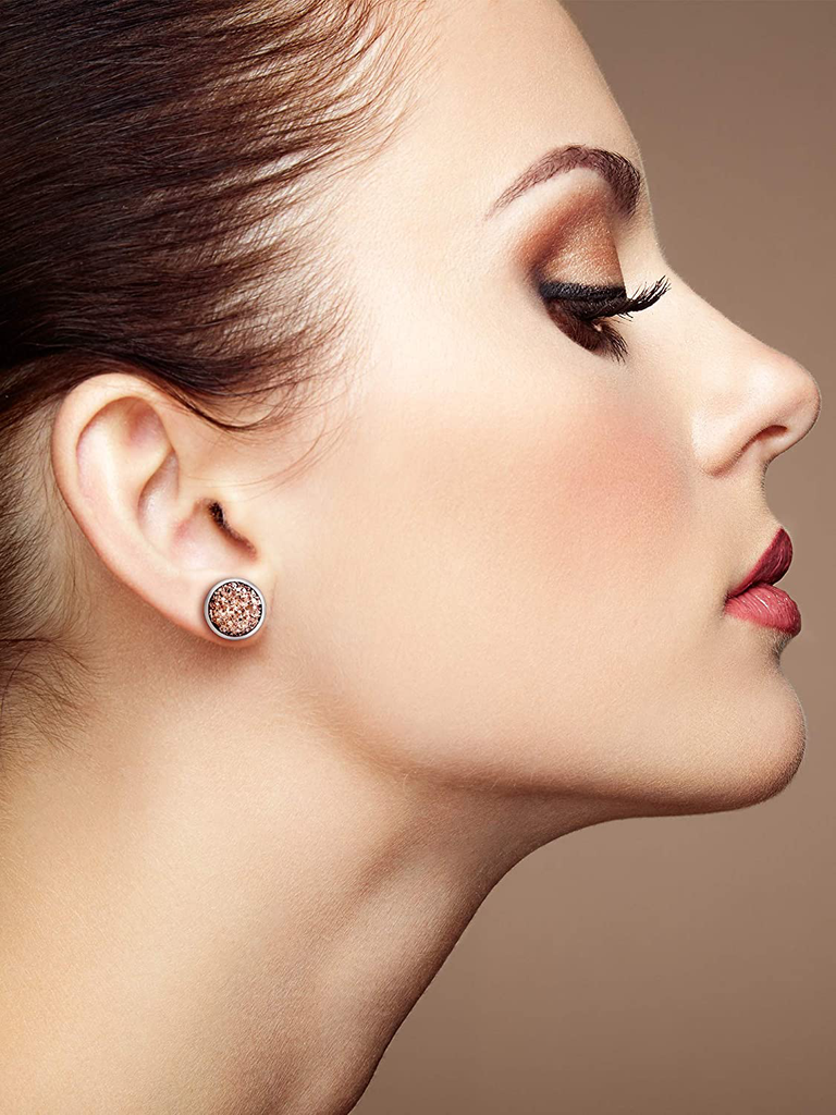15 Pairs Faux Druzy Stud Earrings Set Stainless Steel Round Earrings Bohemian Pierced Earrings Jewelry for Women