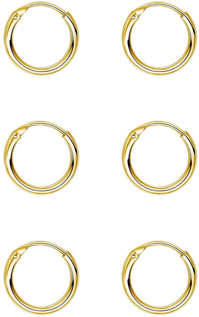 Silver Hoop Earrings- Cartilage Earring Endless Small Hoop Earrings Set for Women Men Girls,3 Pairs of Hypoallergenic 925 Sterling Silver Tragus Earrings Nose Lip Rings (8mm/10mm/12mm)