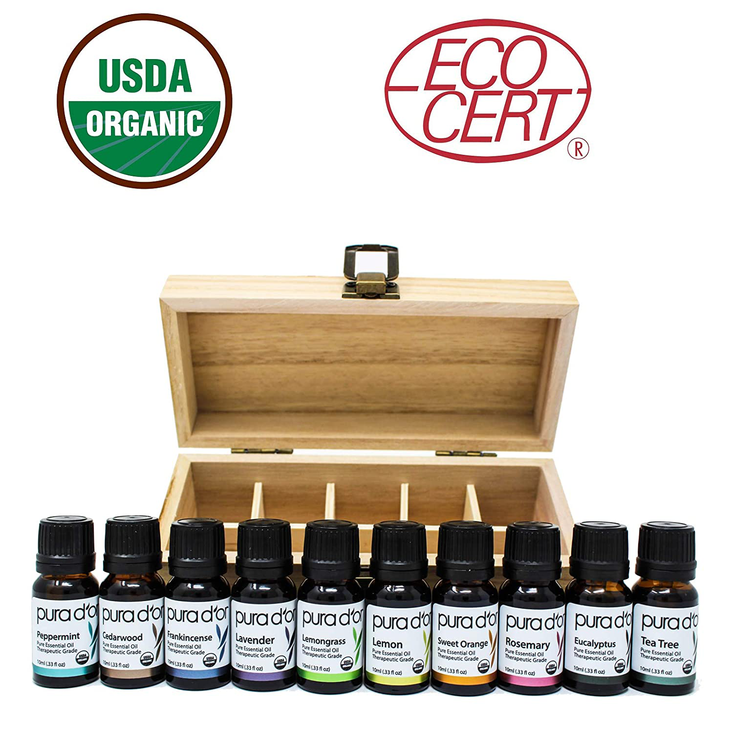 Perfect 10 Essential Oil Set - USDA Organic, 100% Pure, Natural,  Therapeutic Grade 10ml