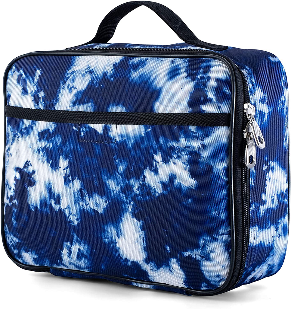 Fenrici Tie Dye Lunch Box for Boys, Girls, Kids Insulated Lunch Bag, Soft Sided Compartments, Spacious, BPA Free, Food Safe, 10.8in x 9.2in x 3.8in (Indigo Blue Tie Dye)