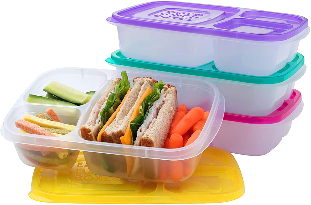 EasyLunchboxes - Bento Lunch Boxes - Reusable 3-Compartment Food Containers for School, Work, and Travel, Set of 4, Brights