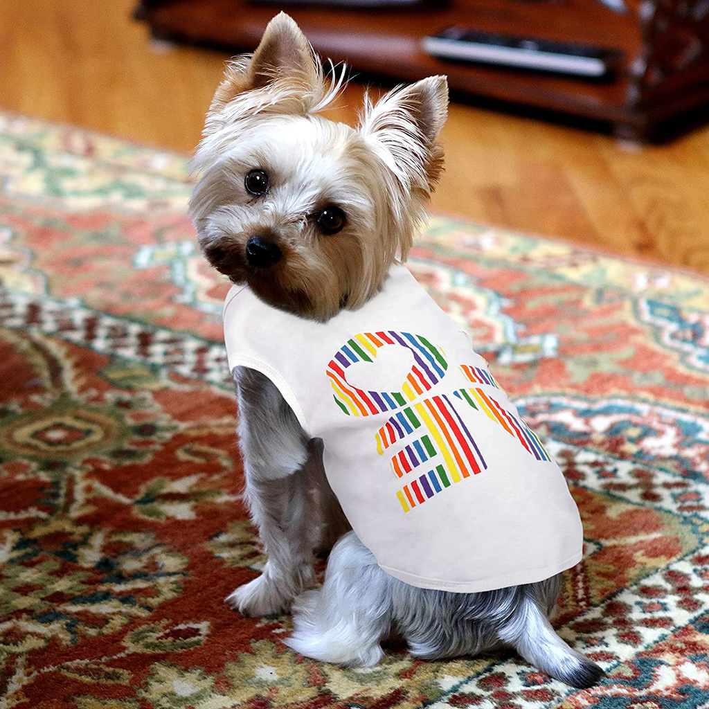 Perferhouse Rainbow Dog T-Shirt with Love Pattern Comfortable Cotton Dog Clothes Quick Dry Dog Shirt Fashion Pet Clothing for Dog Cat Puppy(White XS)