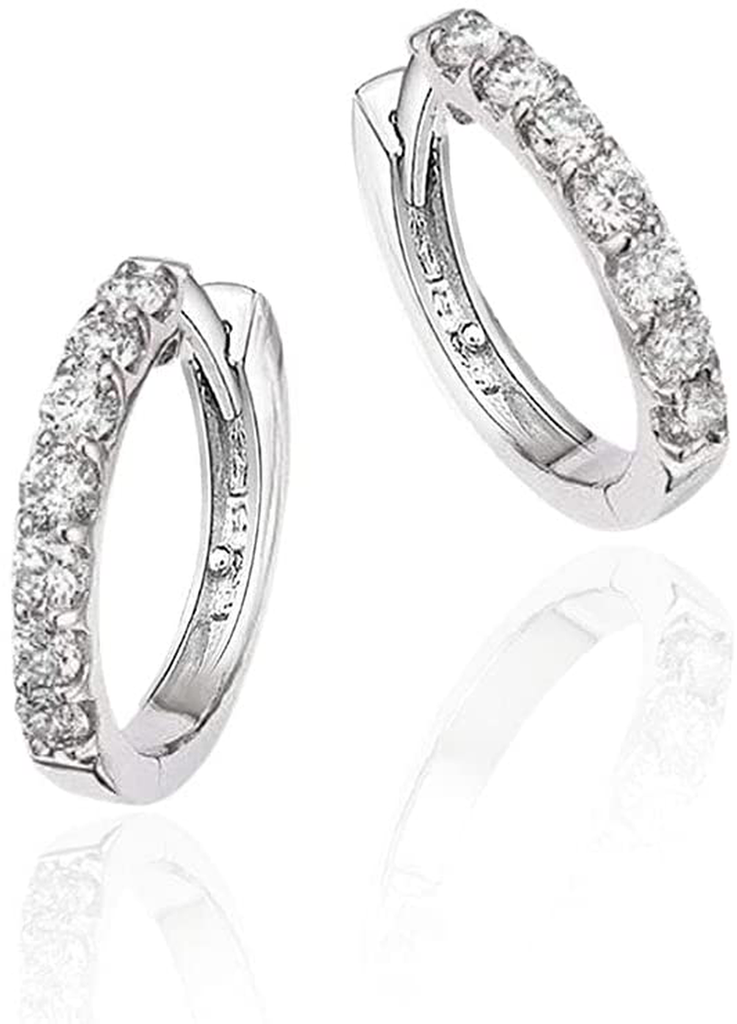 Hithop Premium Quality Fashion Women'S Rhinestone Silver round Rings Hoop Stud Earrings Jewellery Gift