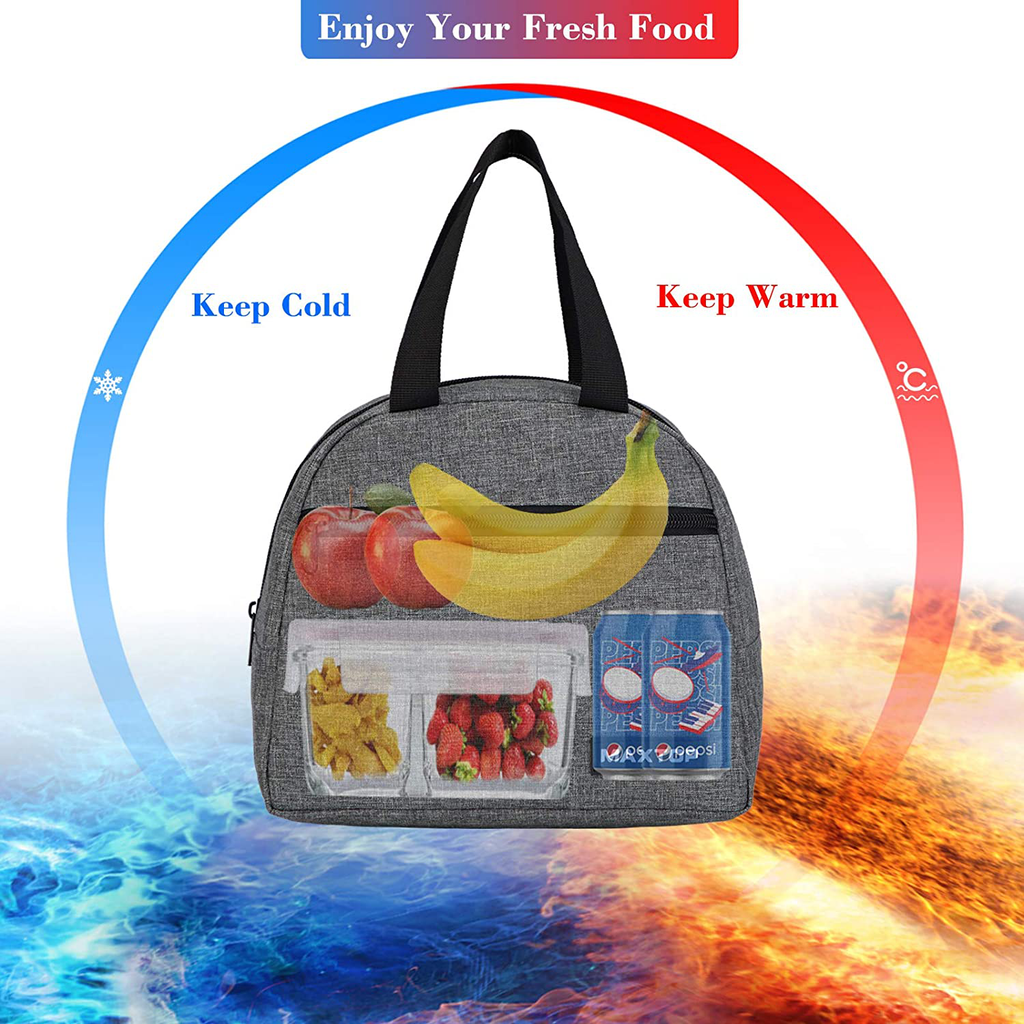 Lunch Bags for Women,Insulated Thermal Lunch Box Bag for men With Front Pocket and Inner Mesh pocket, Cooler Tote Bag Gifts for Adults Women Men Work College Picnic Beach Park School