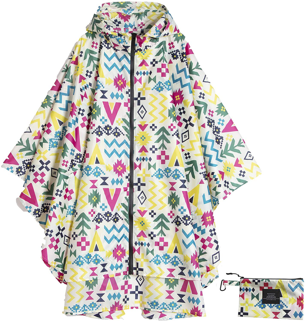 Womens Rain Poncho Waterproof Raincoat with Hood Zipper Outdoor Hiking Biking