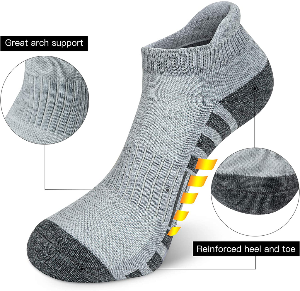 Airacker Ankle Athletic Running Socks Cushioned Breathable Low Cut Sports Tab Socks for Men and Women (6 Pairs)