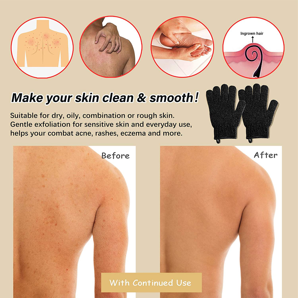 MIG4U Shower Scrub Gloves Exfoliating for Women and Men Medium to Heavy Bathing Remove Dead Skin Body Beauty Sponge Loofah Deep Cleansing Bulk 5 Pairs (1 Pair, Black-Nylon)