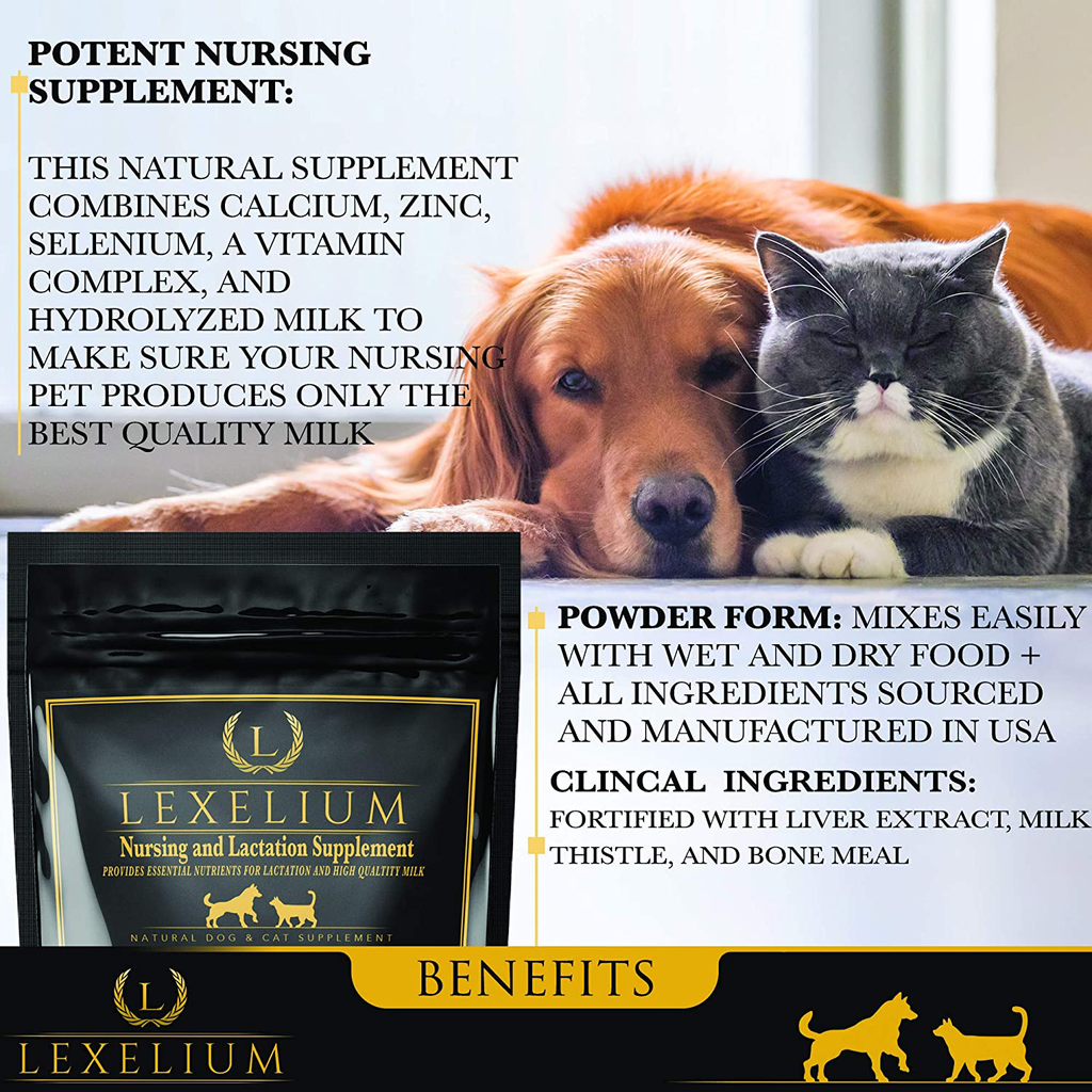 Nursing, Lactation & Recovery Supplement for Nursing Dogs & Cats | Fortified w/Calcium, Hydrolyzed Cow Milk, Bonemeal, Milk Thistle + Vitamins & Minerals | Muscle, Skeleton & Mental Development |200G