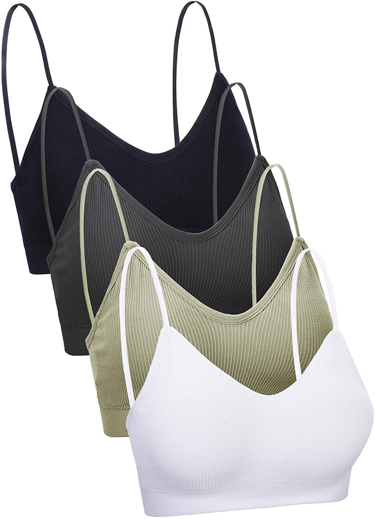 4 Pieces V Neck Cami Bra Padded Seamless Bralette Straps Sleeping Bra for Women Girls