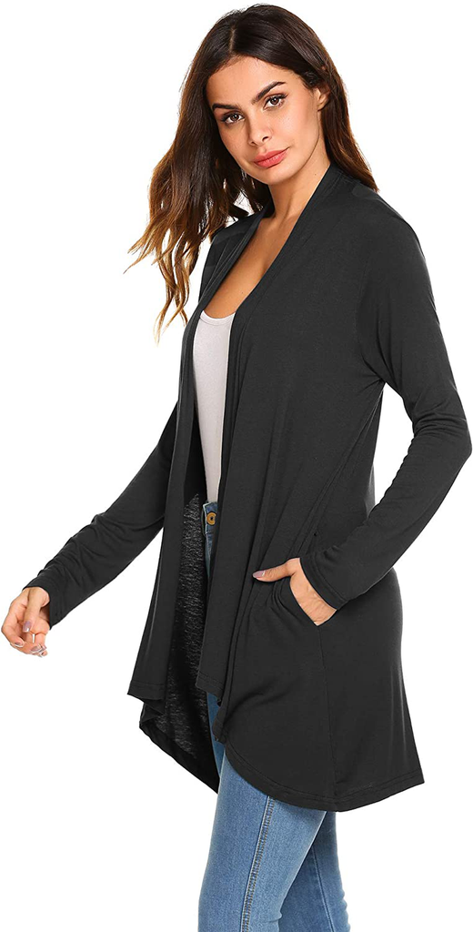 Women's Casual Long Sleeve Open Front Lightweight Drape Cardigans with Pockets