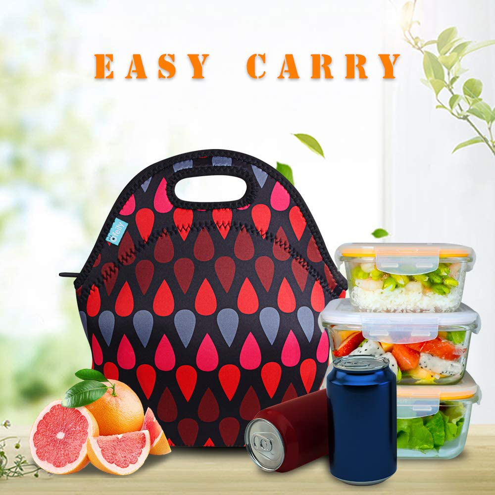 Lunch Tote, OFEILY Lunch boxes Lunch bags with Fine Neoprene Material Waterproof Picnic Lunch Bag Mom Bag (White Dots)