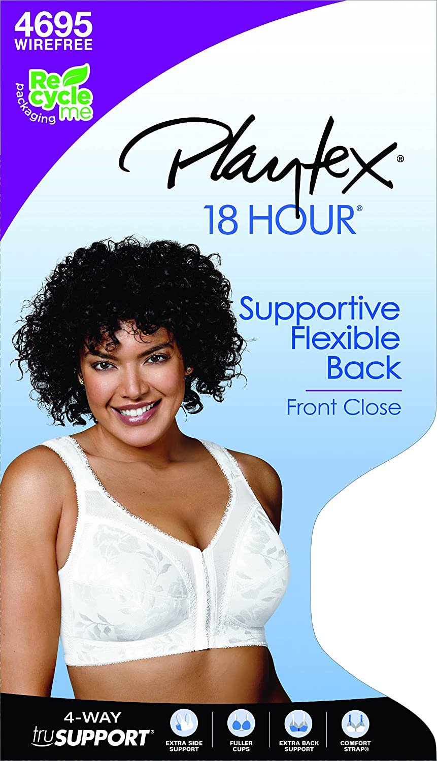 Playtex 18 Hour 'Easier On' Front-Close Wirefree Bra with Flex Back Black