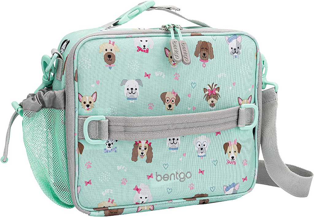 Bentgo Kids Prints Lunch Bag - Double Insulated, Durable, Water-Resistant Fabric with Interior and Exterior Zippered Pockets and External Bottle Holder- Ideal for Children of All Ages (Puppy Love)
