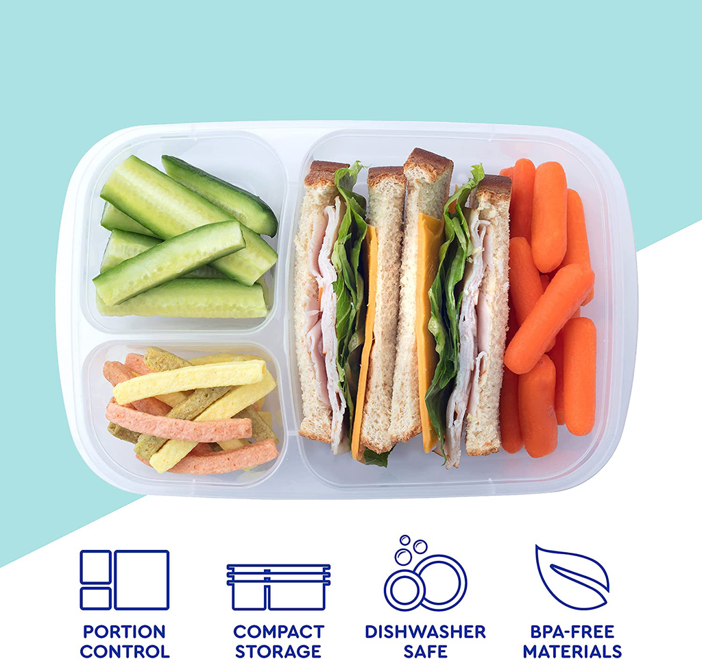 EasyLunchboxes - Bento Lunch Boxes - Reusable 3-Compartment Food Containers for School, Work, and Travel, Set of 4, (Pastels)