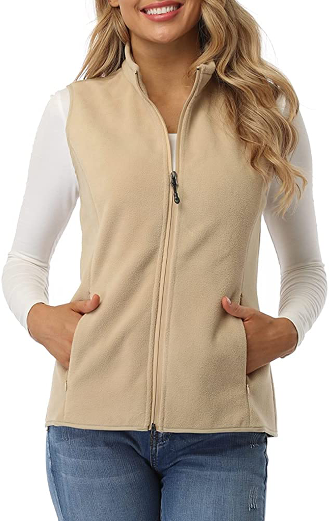 Fuinloth Women's Fleece Vest, Polar Soft Sleeveless Classic Fit with Zip up Pockets