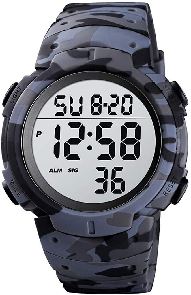 Mens Digital Sports Watch LED Screen Large Face Military Watches for Men Waterproof Casual Luminous Stopwatch Alarm Simple Army Watch