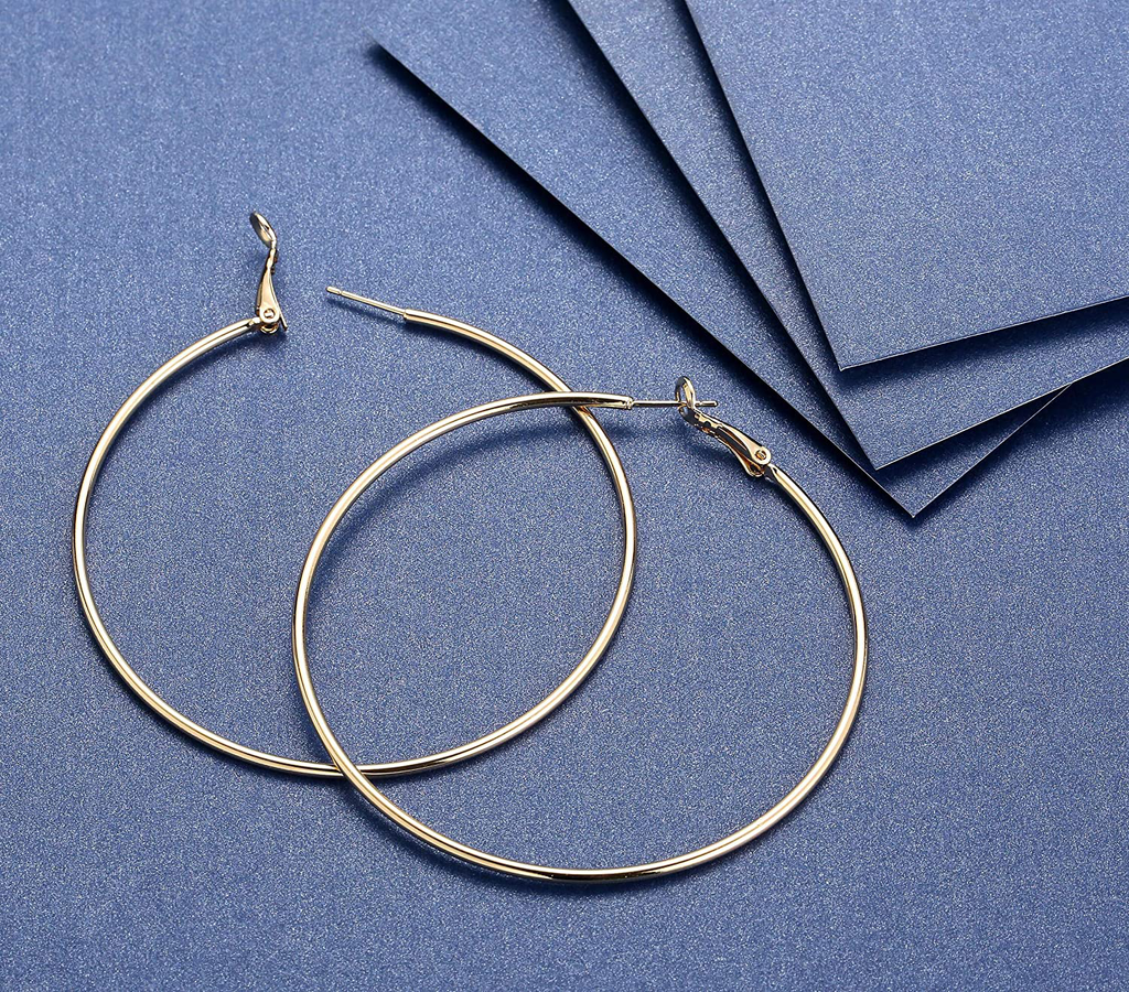 Cocadant 3 Pairs Big Hoop Earrings,Stainless Steel Hoop Earrings 14K Gold Plated Rose Gold Plated Silver for Women Girls Sensitive Ears(3 Colors Set)