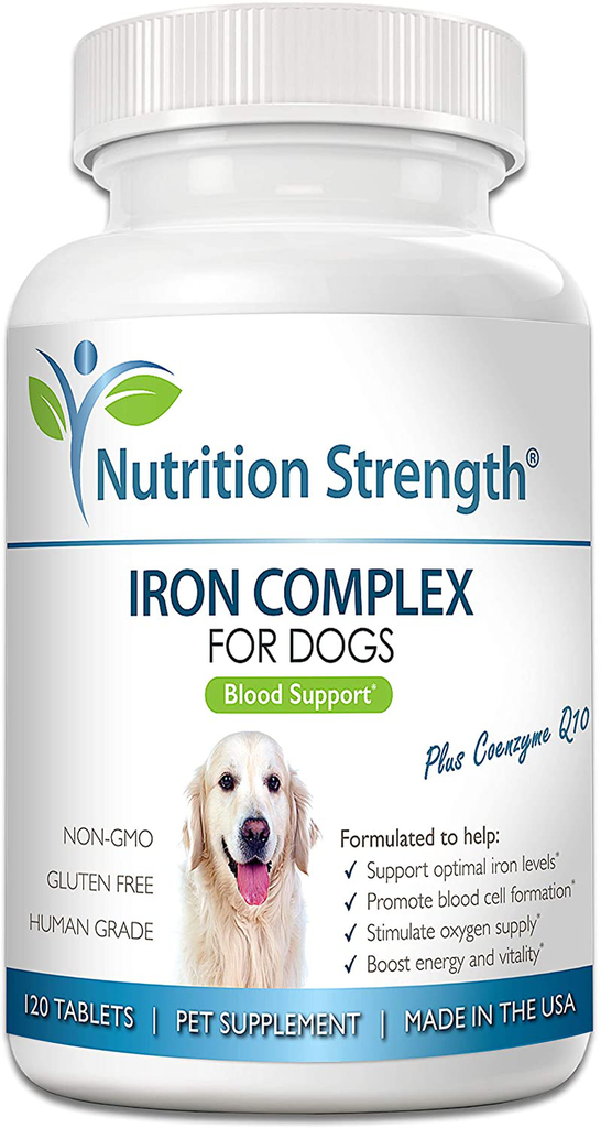 Nutrition Strength Iron for Dogs to Support Blood Health, Promote Blood Cell Formation & Oxygen Supply, Iron Supplement for Anemic Dogs with Vitamin C, Folate & Vitamin B12, 120 Chewable Tablets