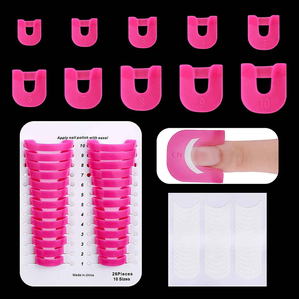 78 Pieces Plastic Nail Polish Stencil Soft Manicure Protector Tools U-Shape Gel Nail Polish Protector Finger Cover Curve Shape French Tip Nail Guides Template Clips Nail Art Stamping for Nail 10 Sizes