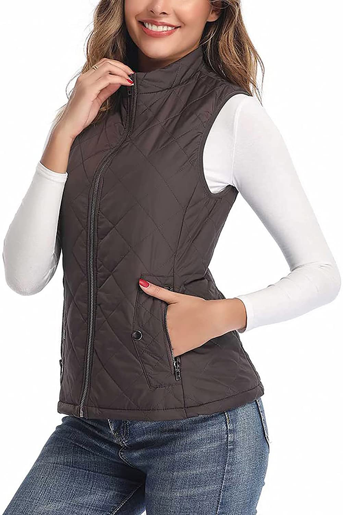 Women's Vest - Stand Collar Lightweight Zip Quilted Vest for Women