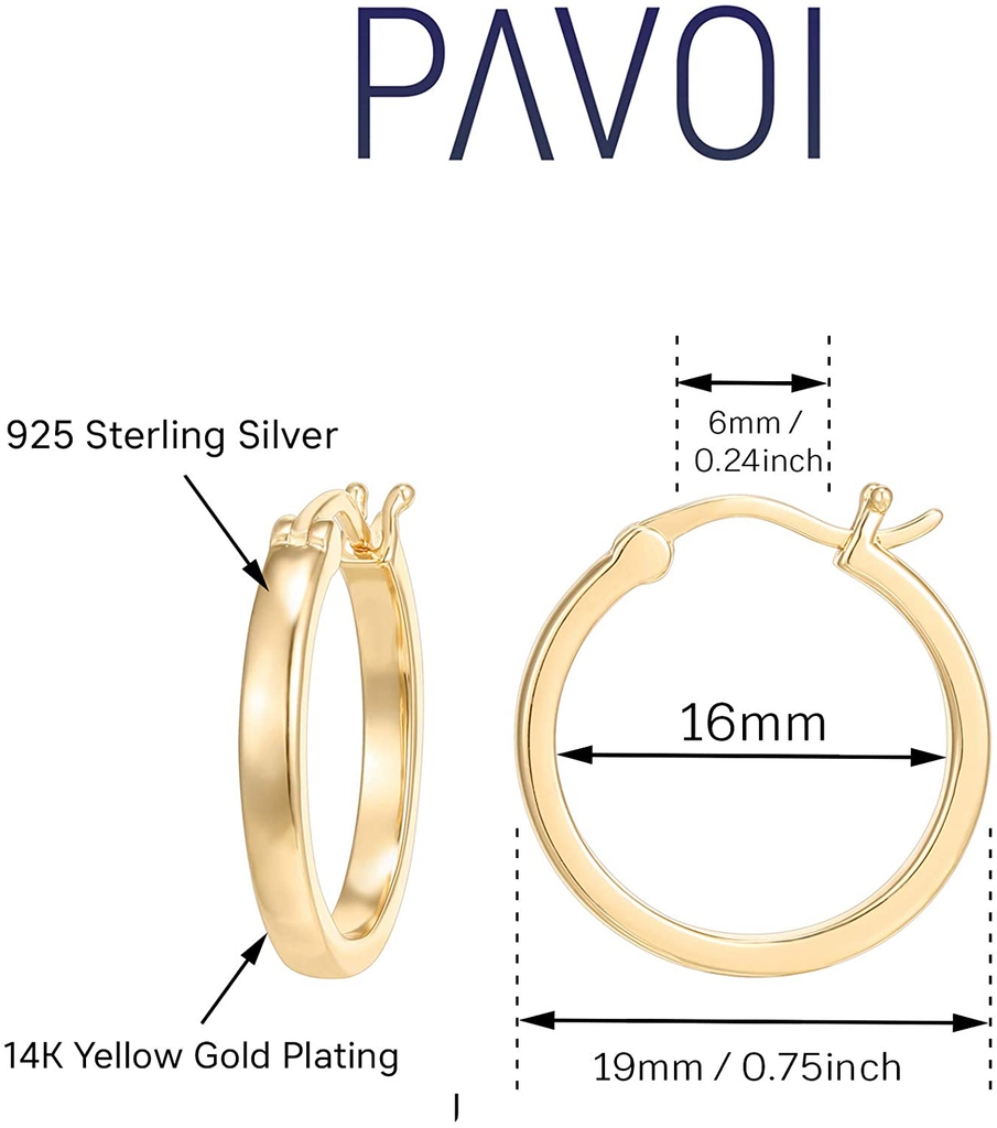 PAVOI 14K Gold Plated 925 Sterling Silver Post Lightweight Hoops | 20mm | Gold Hoop Earrings for Women