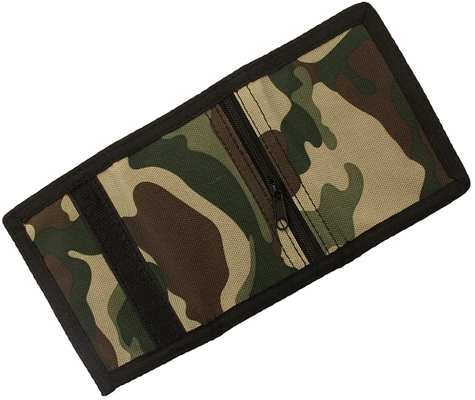 RFID Blocking Canvas Wallet for Men and Women - Camo Trifold Outdoor Sports Wallets with Magic Sticker for Teen Kids (Camo Green2)