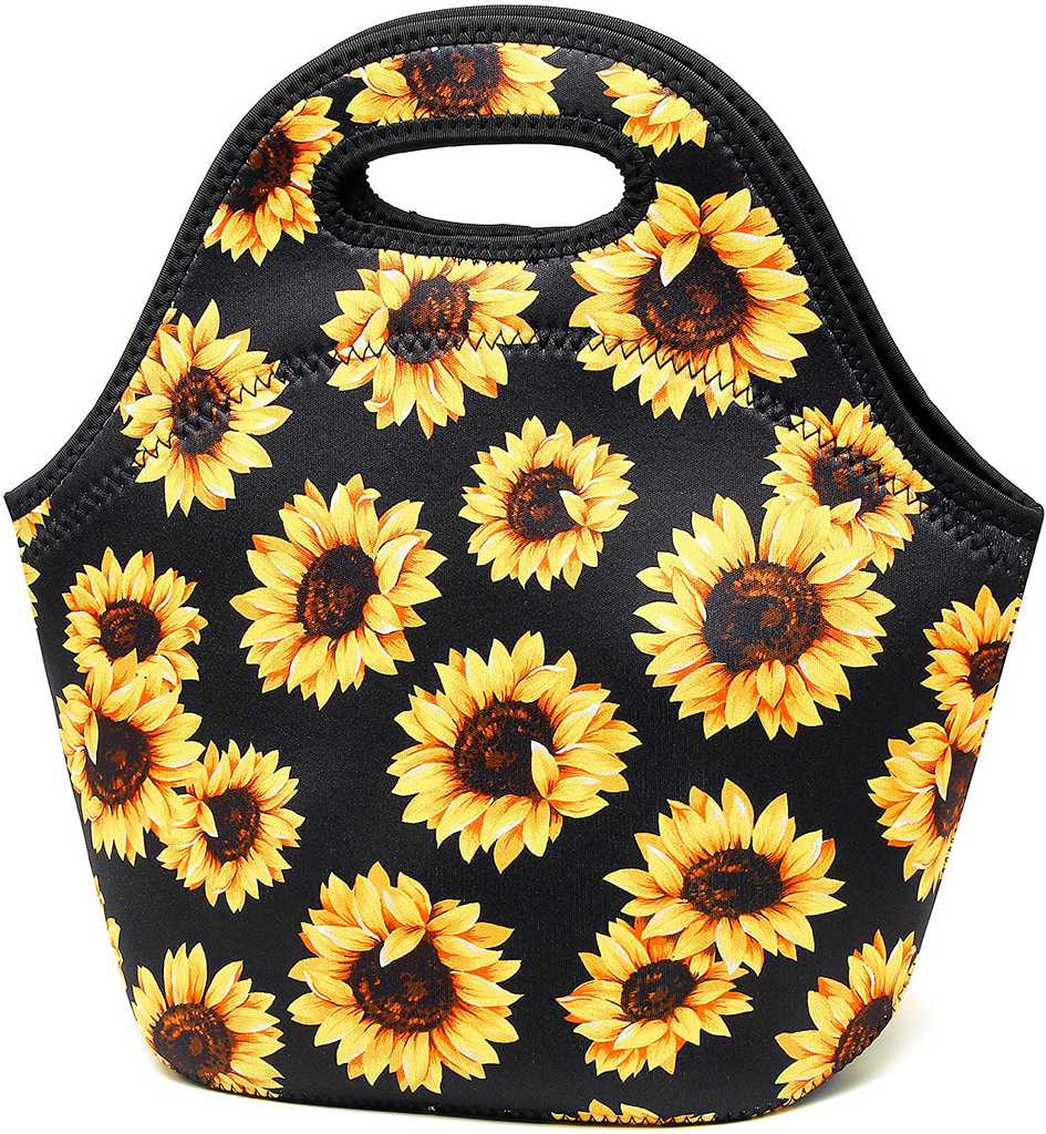 Neoprene Lunch Bags Insulated Lunch Tote Bags for Women Washable lunch container box for work picnic Lightweight Meal Prep Bags for Men Women (Sunflowers, Neoprene)