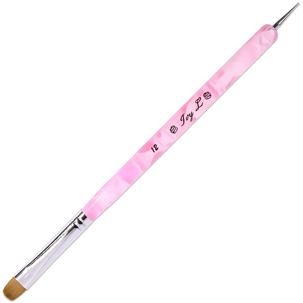 Ivy L Premium 2 Way French Gel Acrylic Nail Art Kolinsky Brush with Dotting Tool for Professional Manicure Cuticle Clean up Nail Art Design