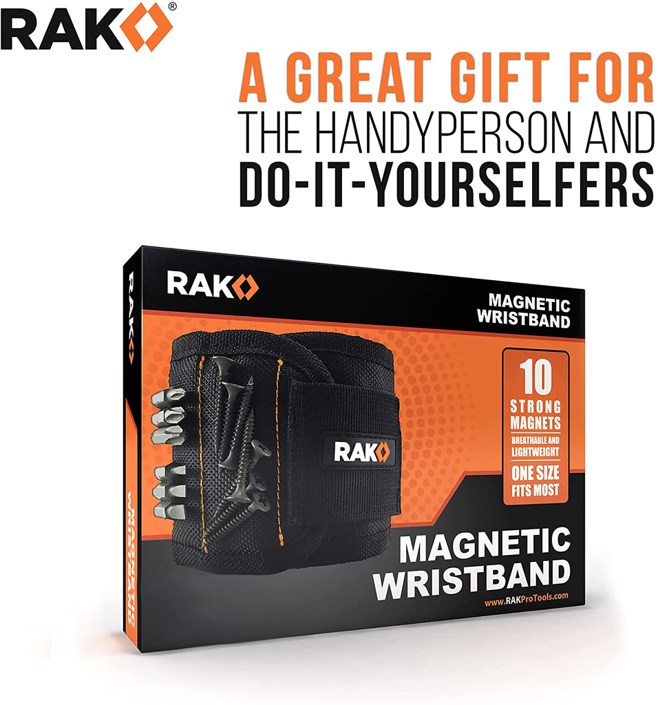 RAK Magnetic Wristband - Men & Women'S Tool Bracelet with 10 Strong Magnets to Hold Screws, Nails and Drilling Bits - Gift Ideas for Dad, Husband, Handyman or Handy Woman﻿