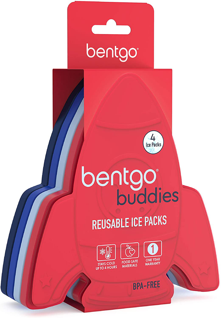 Bentgo Buddies Reusable Ice Packs - Slim Ice Packs for Lunch Boxes, Lunch Bags and Coolers - Multicolored 4 Pack (Rocket)