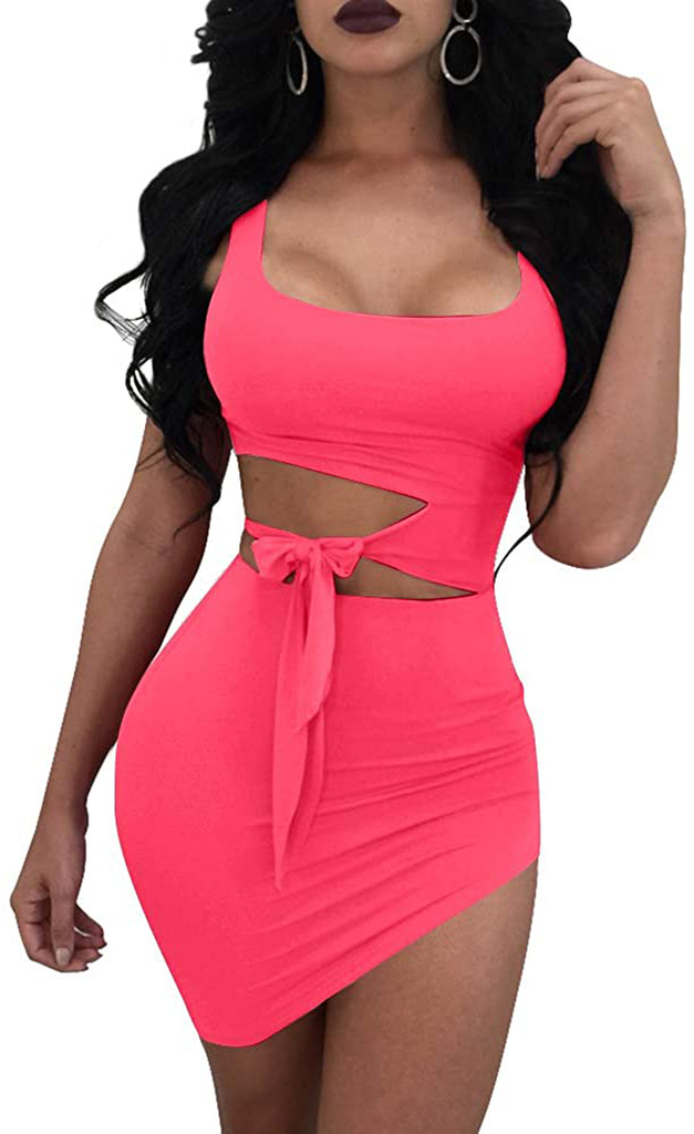 GOBLES Womens Sexy Bodycon Cut Out Sleeveless Outfit Mini Club Tank Dress