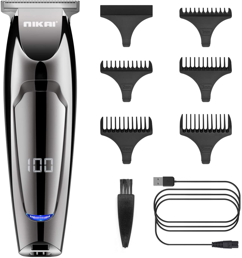 Cordless Electric Clippers, Men's Hair Clipper and Hairdressing Tool Set, Used for Men's Beard Trimming, Haircuts, etc, Rechargeable, with LED Display, 5 Length Combs, Silver ZEKEE