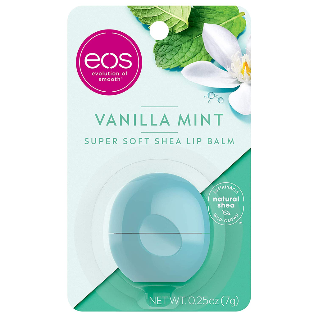 Eos Super Soft Shea Lip Balm 24 Hour Hydration Care to Moisturize Dry Lips Gluten Free, Vanilla Mint, 0.25 Oz